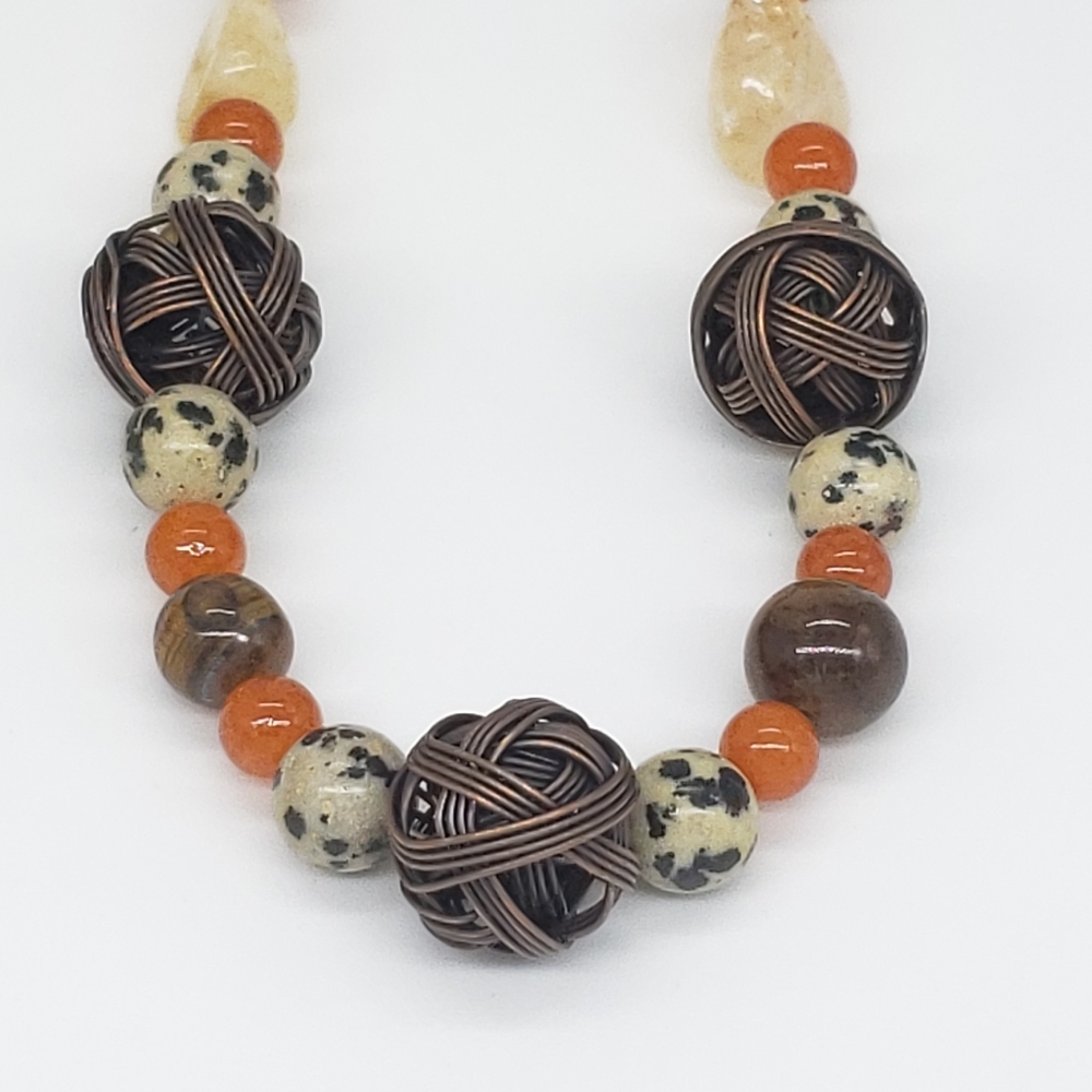 Boho Dalmatian, Citrine, Tigers Eye bead Necklace